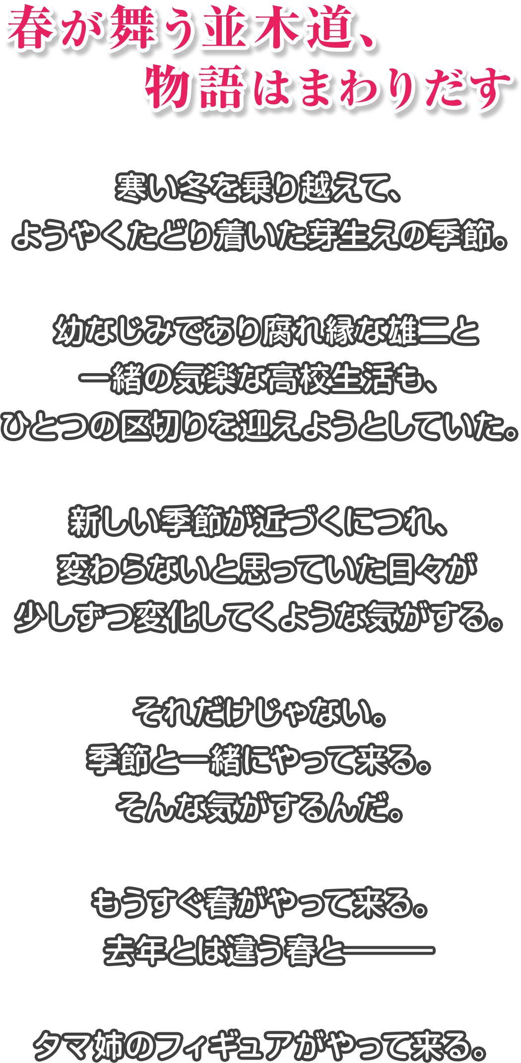 春が舞う並木道、物語はまわりだす